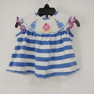 Banana Split Blue White Striped Smocked Dress Baby Girl Size 3M.